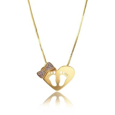 Imagem de Colar De Coração Com Pézinhos Vazados Folheado Em Ouro18K Gê