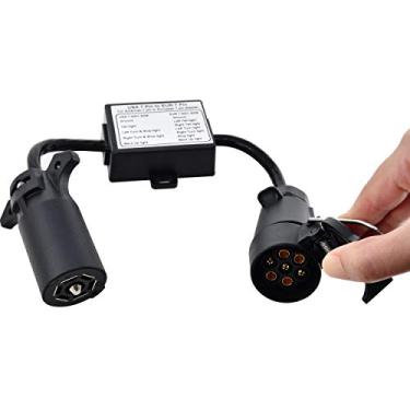 Imagem de Oyviny Conversor de luz de reboque EUA para UE Adaptador de soquete de lâmina de 7 vias para reboque europeu conector redondo de 7 pinos conversor de reboque plug and play à prova d'água (cor: preto)
