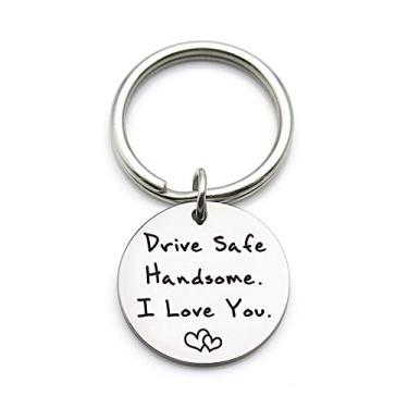 Imagem de XGAKWD Chaveiro Drive Safe Handsome I Love You, presente para marido, namorado, ele, motorista de carro, caminhoneiro, chaveiro, presentes, Prata, 1.2 inches