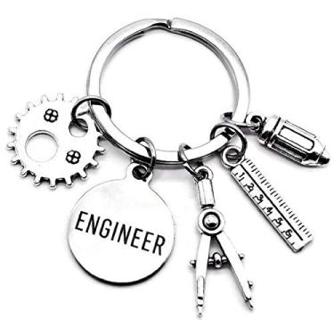 Imagem de Kit's Kiss - Chaveiro Engenheiro Mecânico Engenharia Régua de Compasso Lápis Engenheiro Prata Unissex-Adultos