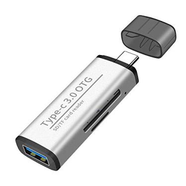 Imagem de POMDKAZ Leitor de cartão USB C com adaptador OTG USB 3.0, lê dados em cartão SD ou micro SD/TF em alta velocidade através de porta de telefone/tablet/computador tipo C