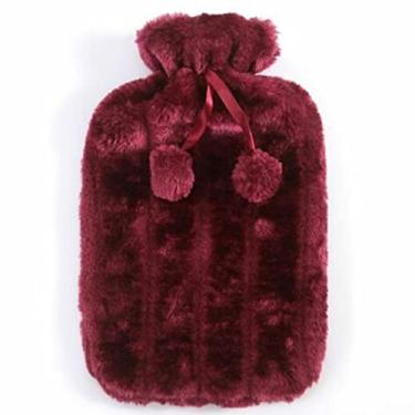 Imagem de Garrafa de água quente PVC com capa de pelúcia macia bolsa de água quente para terapia de compressa quente e fria, ideal para cólicas menstruais, alívio da dor no pescoço e ombro, vermelho, 2000 ml