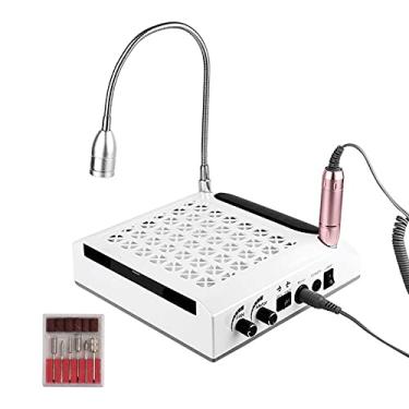 Imagem de Yajun 4 em 1 coletor de poeira de unhas elétrica máquina de broca de unhas + lâmpada LED + almofada de mão 3000 RPM conjunto de manicure de uso doméstico kit de lixa de unhas ajustável, branco, 24 * 22,8 * 8 cm