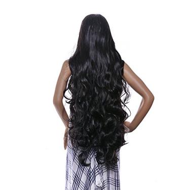 Imagem de AGPtEK Peruca ondulada longa resistente ao calor de 101 cm com clipe de cabeça inteira -- preta