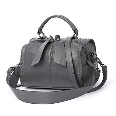 Imagem de Bolsas femininas barril bolsas moda bolsa transversal de couro macio alça superior bolsa bolsa de ombro bolsa feminina, Cinza