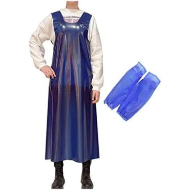 Imagem de Avental Adulto Avental Utilitário Para Mulheres E Homens Avental Industrial À Prova D'água E À Prova De Óleo Para Móveis Domésticos Avental De Cozinha Com 2 Peças De Capas De Manga,Azul Escuro,Col