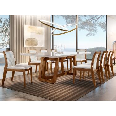 Imagem de Sala de Jantar Charlote 220CM 8 Cadeiras Moderna - Off White/Imbuia/Perola