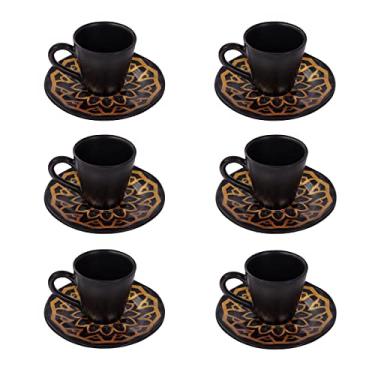 Imagem de Conjunto 6 Xícaras 150ml com Pires Cerâmica Preto Dourado - Wp Connect
