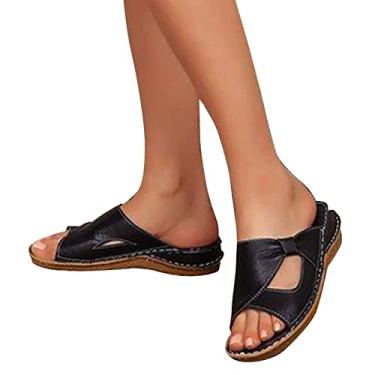 Imagem de Sandálias femininas casuais de verão chinelos de caminhada salto plano praia femininos chinelos de praia retrô sapatos de praia, 35, 38 EU/7 EUA