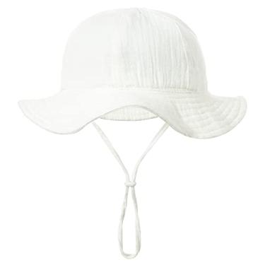 Imagem de IKASEFU Chapéu de sol para bebê, chapéu de algodão puro, proteção solar, chapéu de criança com balde ajustável, chapéu de praia para meninas e meninos de 0 a 12 meses