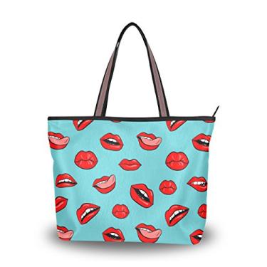 Imagem de Bolsa de ombro My Daily feminina com lábios vermelhos, bolsa grande, Multi, Medium