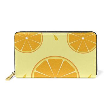 Imagem de Carteira feminina de couro limonada com zíper amarelo e porta-cartões de crédito