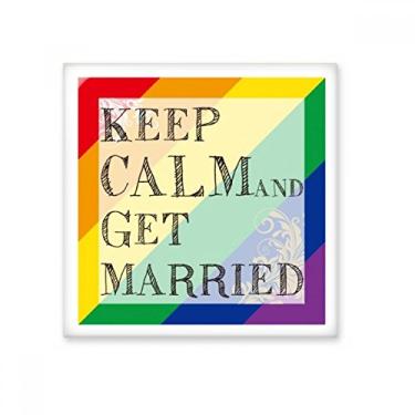 Imagem de LGBT Adesivo brilhante com a bandeira do arco-íris Get Married de cerâmica com pedra adornada de tijolos esmaltados