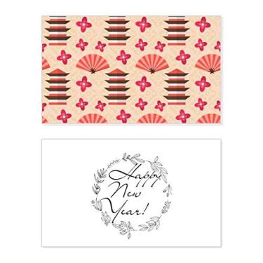 Imagem de Japan Temple Tower Fan Sakura Festival Ano Novo Cartão de felicitações Bless Message Present