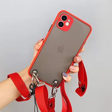 Imagem de Colar Crossbody Cordão Matte Transparente Silicone Soft Case Para iPhone 14 13 12 11 Pro Max XS XR X 8 7 Plus 6 S SE 3 Capa, vermelho, para iPhone 6 6s