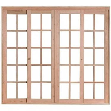 Imagem de Porta Janela com 2 Caixilhos de Correr e 2 Caixilhos Fixos para Vidros Quadriculados sem Venezianas Rondosul Natural