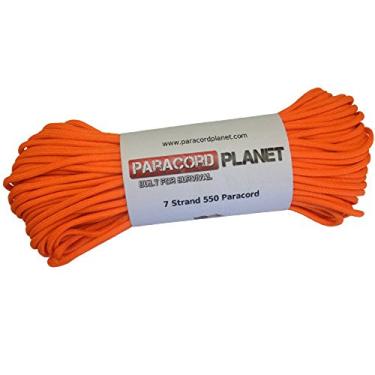 Imagem de Paracord Planet 250 kg, cabo de paraquedas de 127 metros. Também conhecido como corda de paraquedas, corda de paraquedas, cabo utilitário, cabo tático e cabo militar. Feito nos EUA para proporcionar durabilidade e força., NEON ORANGE, 50 Feet