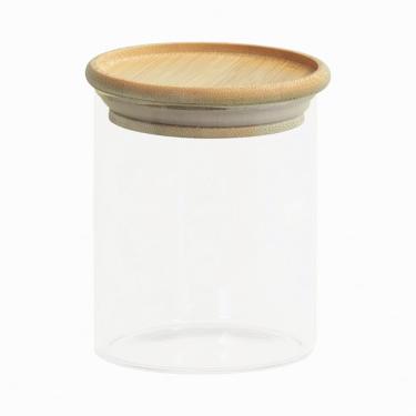 Imagem de Pote de Vidro com Tampa de Bambu Oikos 400ML Hermético Redondo Empilhável