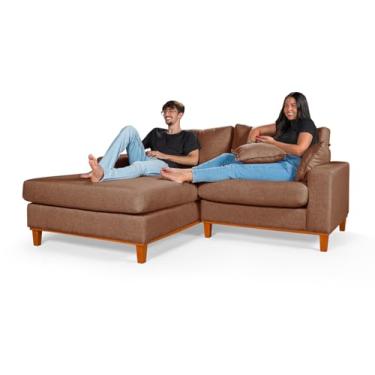 Imagem de Sofá Paris 2 Lugares Living Com Chaise Essencial Estofados (Lado Direito, Marrom)