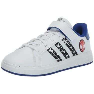 Imagem de adidas Tênis unissex infantil Grand Court Spider-Man, Branco/Preto/Azul Royal Team (Renda Elástica), 19