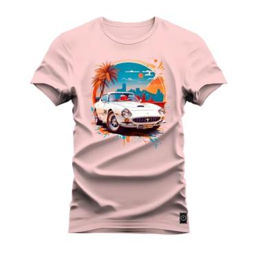 Imagem de Camiseta Plus Size Agodão T-Shirt Unissex Premium Macia Estampada Carro Paisagem Rosa G1