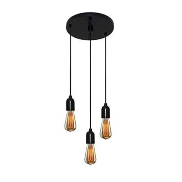 Imagem de Luminária Lustre Retro Suporte para Lâmpada não Inclusa, Vivare Iluminação, Pendente4162/3 PRPR, Preto, Pequeno
