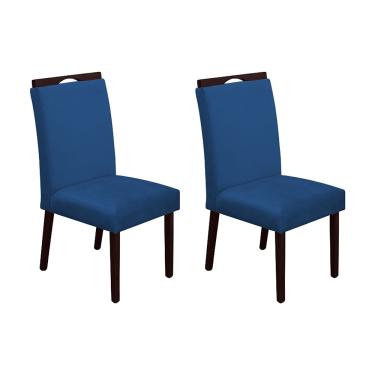 Imagem de Kit 2 Cadeiras de Jantar Madeira Maciça Castanho Premium Heloísa Veludo Azul