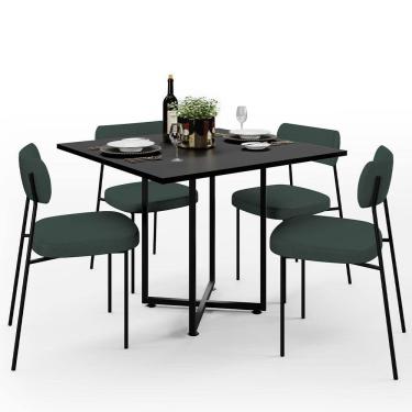 Imagem de Mesa de Jantar Rivera Preto 90cm com 04 Cadeiras Industrial Melina F01 Linho Verde - Lyam
