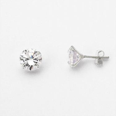 Imagem de Brinco Ponto De Luz Zirconia Redonda Unissex Prata 925 10mm