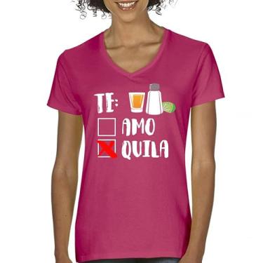 Imagem de Camiseta feminina Te Amo or Tequila gola V engraçada Cinco De Mayo & Drinko Mexican, Rosa, XG