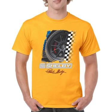 Imagem de Camiseta masculina Shelby Wheel American Classic Muscle Car Racing Mustang Cobra GT500 Performance Powered by Ford, Amarelo, M