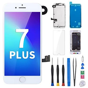Imagem de Risidamoy Tela de substituição para iPhone 7 Plus com botão Home 14.0 cm Kit branco 7plus 3D Touch LCD Display Digitalizador Assembléia com câmera frontal alto-falante sensor vidro reparo reparo