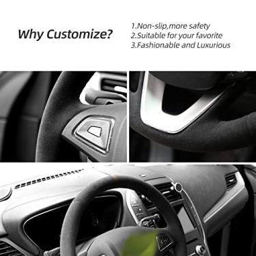 Imagem de Alfanxi Costura à mão Itália Alcantara Capa de volante para Lincoln MKC/MKX/MKZ/MKZ Hybrid (Alcântara preta + faixa vermelha)