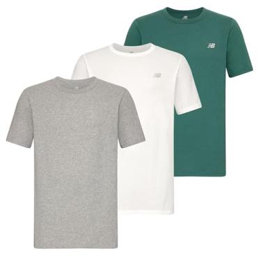 Imagem de New Balance Camiseta masculina de algodão com gola redonda (pacote com 3), Cinza mesclado claro/branco/Spruce novo, M