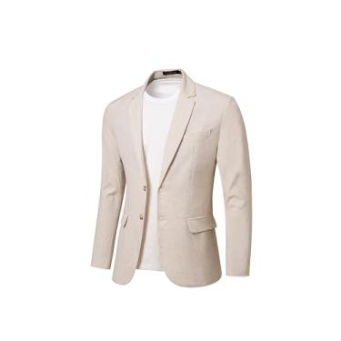 Imagem de WZIKAI Blazer masculino casual de linho slim fit dois botões jaqueta terno leve, Bege, XX-Large