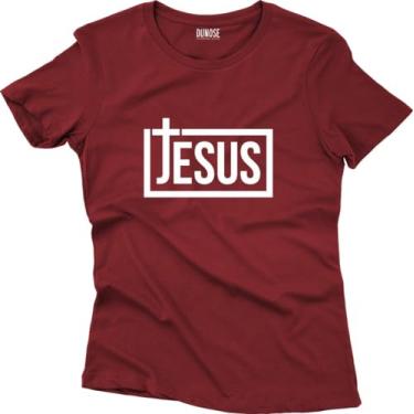 Imagem de Camiseta Algodão Feminina Cruz Jesus Tamanho:GG;Cor:Vinho