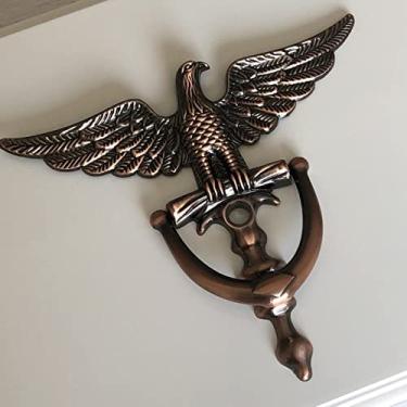 Imagem de Aldrava de porta antiga Liga de zinco Águia anel de manuseio de cabeça Bronze verde Portão de decoração de casa Ferragens para móveis, bronze vermelho