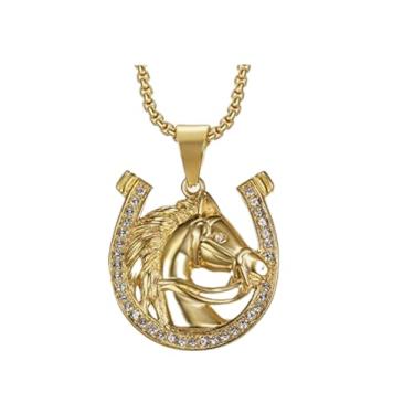 Imagem de Cordão com Pingente Aço Inox Cavalo Ferradura Country Cravejado