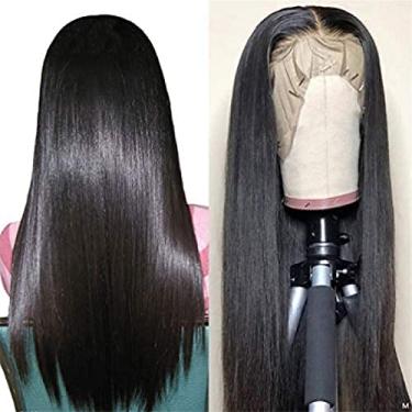 Imagem de Peruca bob feminina preta sintética, naturalmente longa e reta 13x4, peruca frontal de renda suíça, densidade 150%, resistente ao calor, 20 polegadas