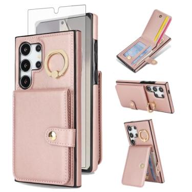 Imagem de Asuwish Capa de celular para Samsung Galaxy S24 Ultra 5G carteira celular com anel protetor de tela de vidro temperado com bloqueio de RFID, compartimento para cartão de crédito S24Ultra 24S S 24