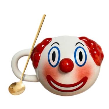 Imagem de AKV Caneca de café de palhaço fofo, estátua do Coringa do Dia das Bruxas, Caneca engraçada de palhaço de cerâmica com colher de café, xícaras de café de 400 ml, copo de água de palhaço de desenho