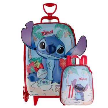 Imagem de Kit Mochila De Rodas Stitch Praia 3D Lancheira Escolar