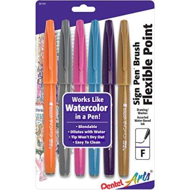 Imagem de Pentel Caneta de toque com ponta de pincel Fude, cores modernas, pacote com 6 (SES15CBP6M1)