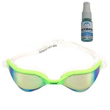 Imagem de Oculos Natação Espelhado Leader Speed Pro + Spray AntiFog - Verde
