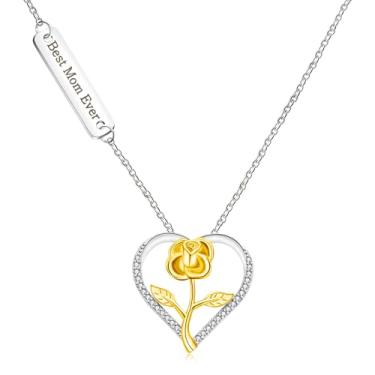 Imagem de Mayfaith Colar com pingente de coração de coração vazado moderno e popular com palavras de bênção gravadas em zircão, presente para mães, familiares e melhores amigas, Adjustable, Zircônia cúbica,