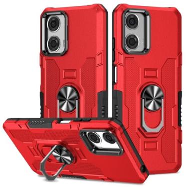 Imagem de Sidande Capa para Moto G24 4G / G04 4G, suporte de suporte resistente, suporte magnético embutido para carro, capa protetora para câmera à prova de choque, vermelha