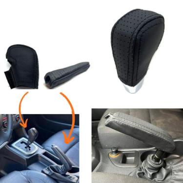 Imagem de Kit Capas Couro Manopla Câmbio Automático E Alavanca Freio De Mão Citr