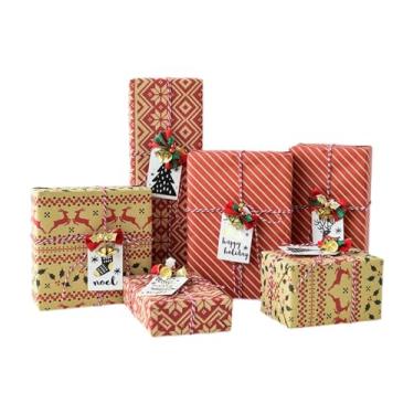 Imagem de MERIGLARE Caixas de presente de Natal Decorações Conjunto de 6 Novidades Caixa de presente de Natal Enfeites para casa Loja de férias Sala de estar Festival, Vermelho