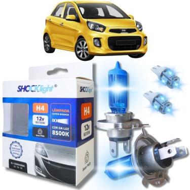Imagem de Kit par lâmpadas super branca conector h4 8500k shocklight + par leds 
