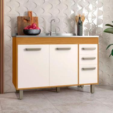 Imagem de Balcão Malta 3 Portas 2 Gavetas sem Tampo 1,20m Poliman Moveis, Freijo